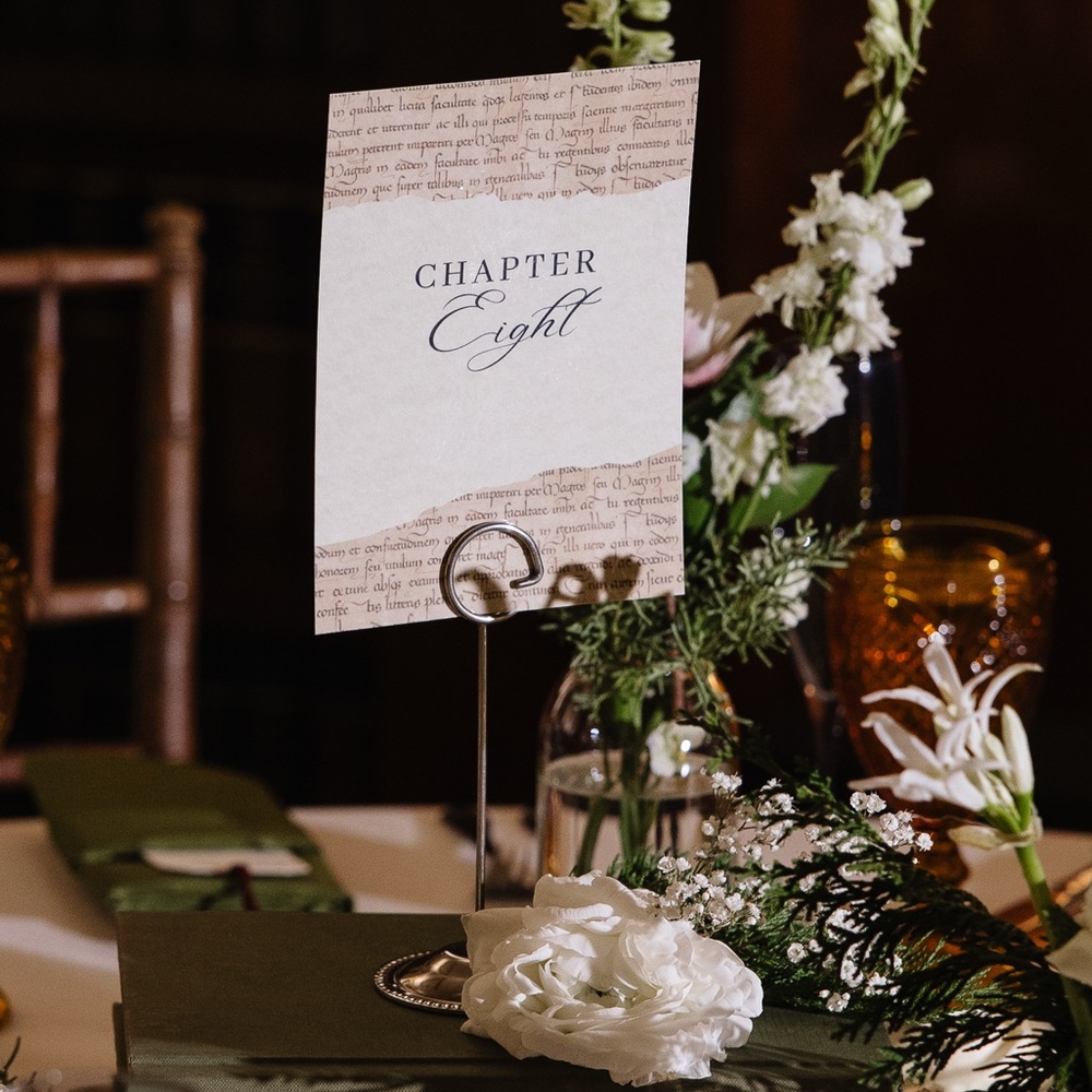 Bookish wedding table numbers with holders